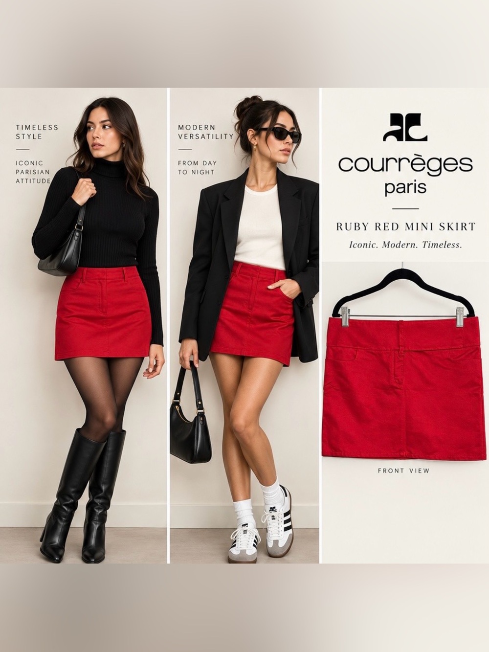 NWT Courrèges Paris Ruby Red Mini Skirt Size 42 / US 10